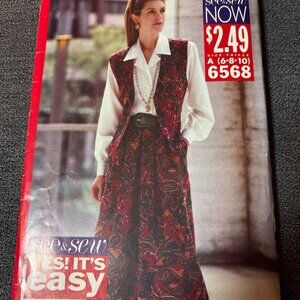 See & Sew 6568 Sewing Pattern Vest Skirt Size 6-8-10 1990s uncut